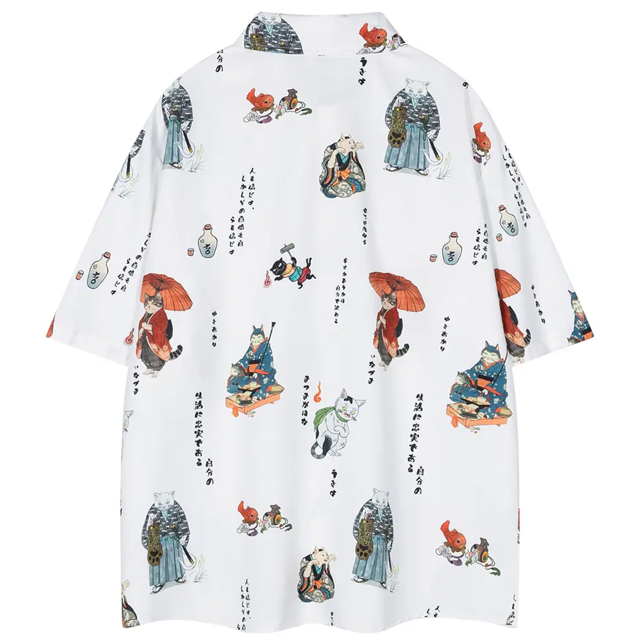 Japanese Harajuku Shirts Men Summer Casual Loose Shirts Button Up Blouse Streetwear Hip Hop Oversized Shirts