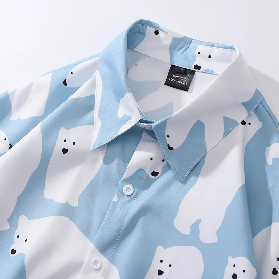 Polar Bear Shirts Japanese Harajuku Loose Shirts Men Summer Button Up Blouse Casual Oversized Shirts