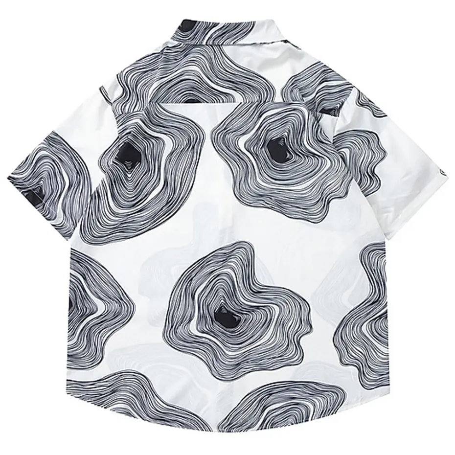 Japanese Harajuku Men Shirts Graphic Printed Loose Short Sleeve Shirts Button Up Blouse Streetwear Hip Hop Shirts