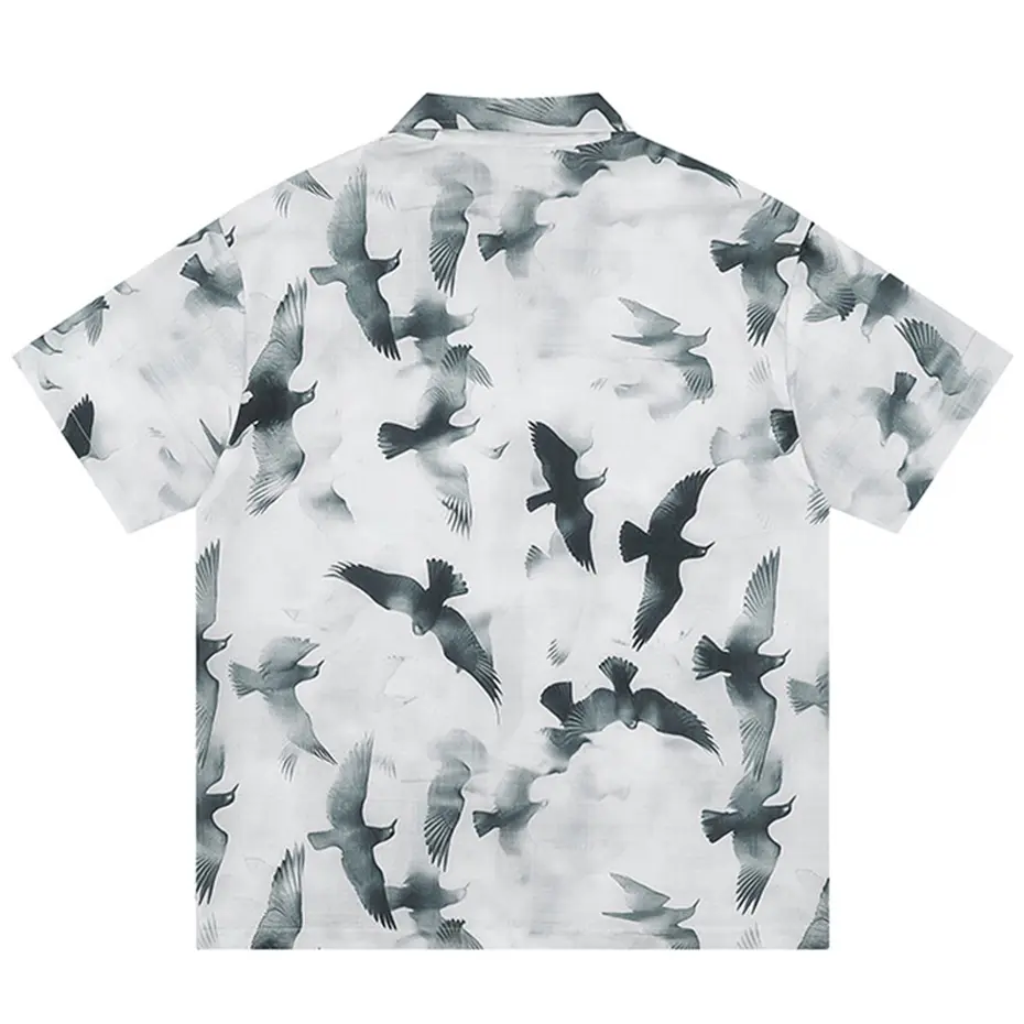 Pigeon Graphic Shirts Men Japanese Harajuku Shirts Button Up Blouse Streetwear Hip Hop Oversized Shirts