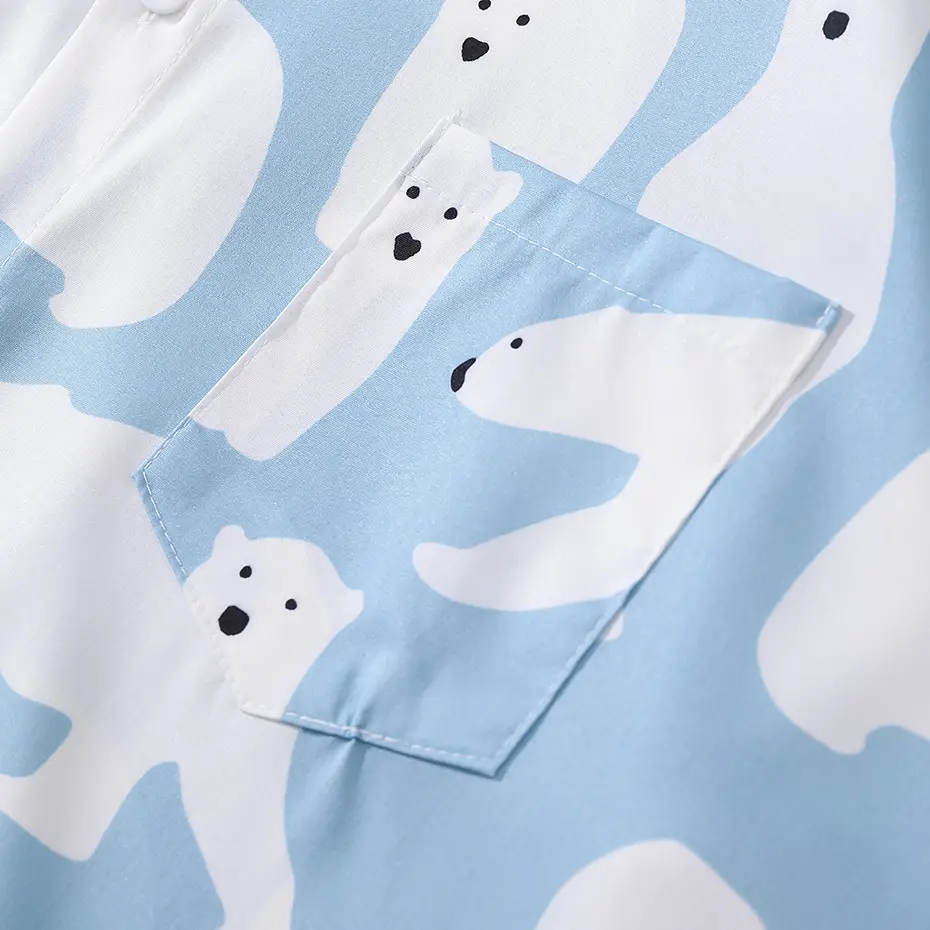 Polar Bear Shirts Japanese Harajuku Loose Shirts Men Summer Button Up Blouse Casual Oversized Shirts