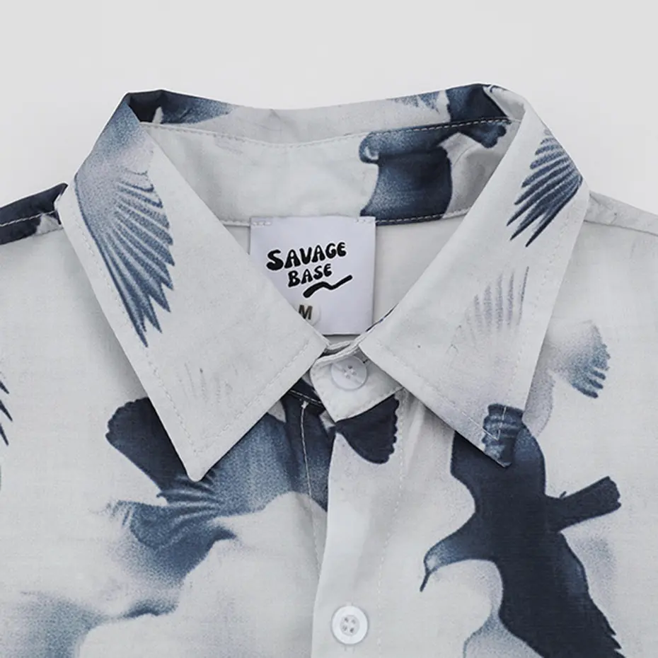 Pigeon Graphic Shirts Men Japanese Harajuku Shirts Button Up Blouse Streetwear Hip Hop Oversized Shirts