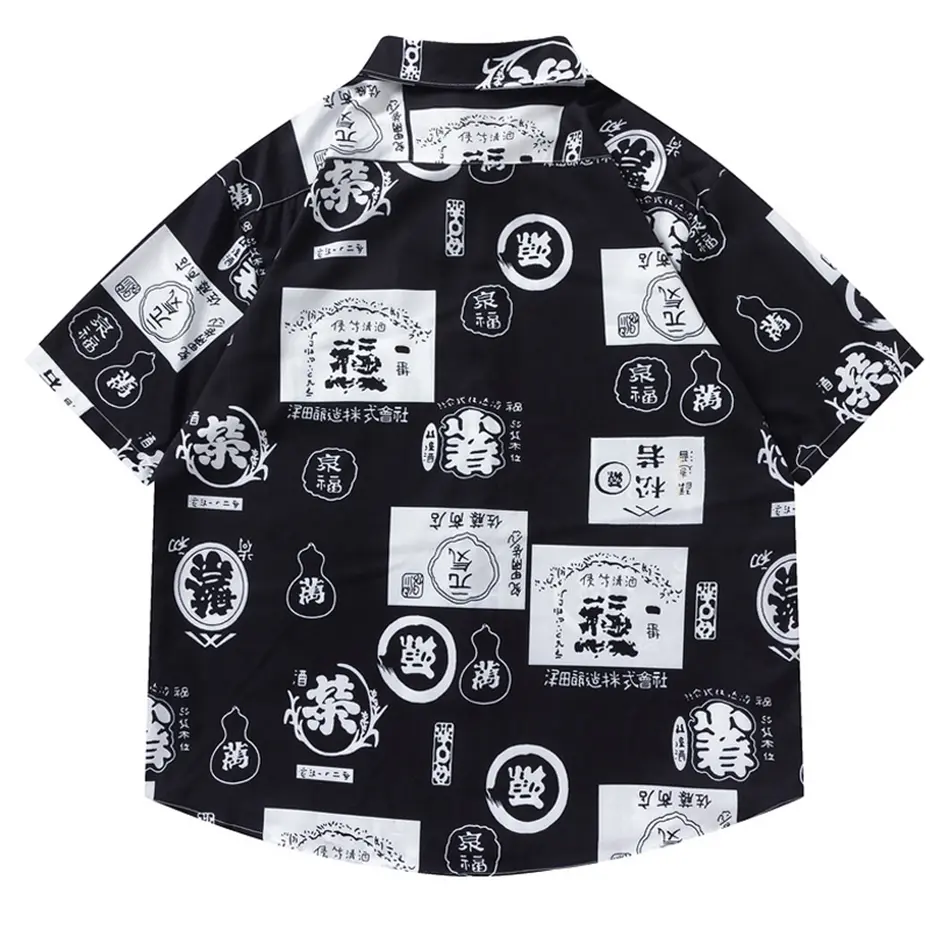 Japanese Harajuku Shirts Printed Fashion Men Button Up Blouse 2025 Summer New Short Sleeve Shirts
