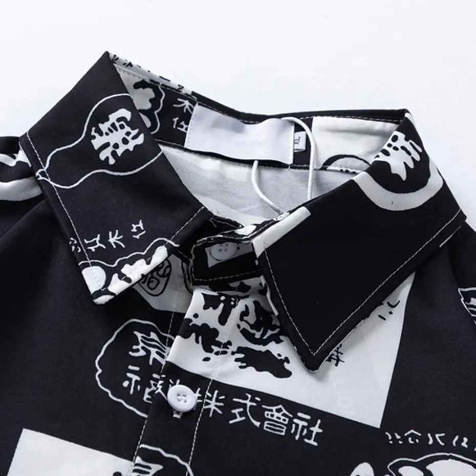 Japanese Harajuku Shirts Printed Fashion Men Button Up Blouse 2025 Summer New Short Sleeve Shirts