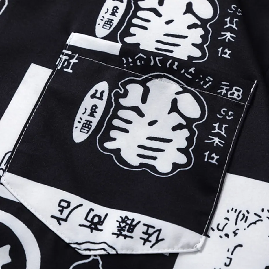Japanese Harajuku Shirts Printed Fashion Men Button Up Blouse 2025 Summer New Short Sleeve Shirts