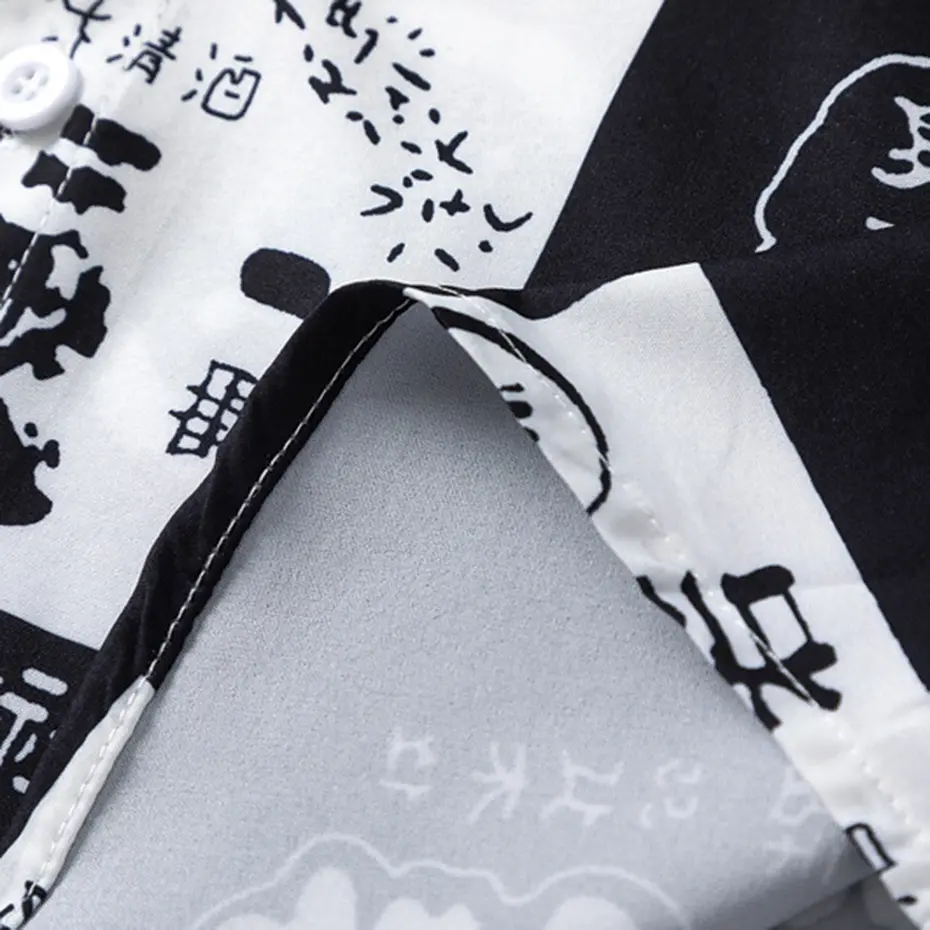 Japanese Harajuku Shirts Printed Fashion Men Button Up Blouse 2025 Summer New Short Sleeve Shirts