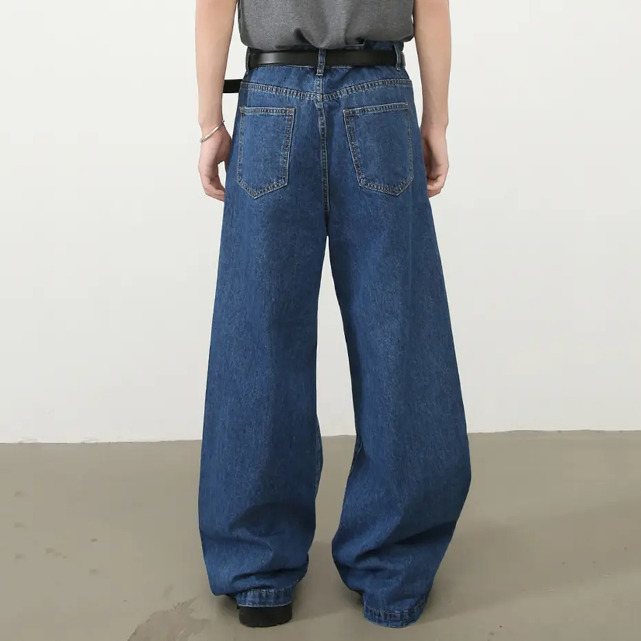 Spring Men Blue Straight Jeans Loose Casual Denim Pants Wide Leg Baggy Jeans Trousers