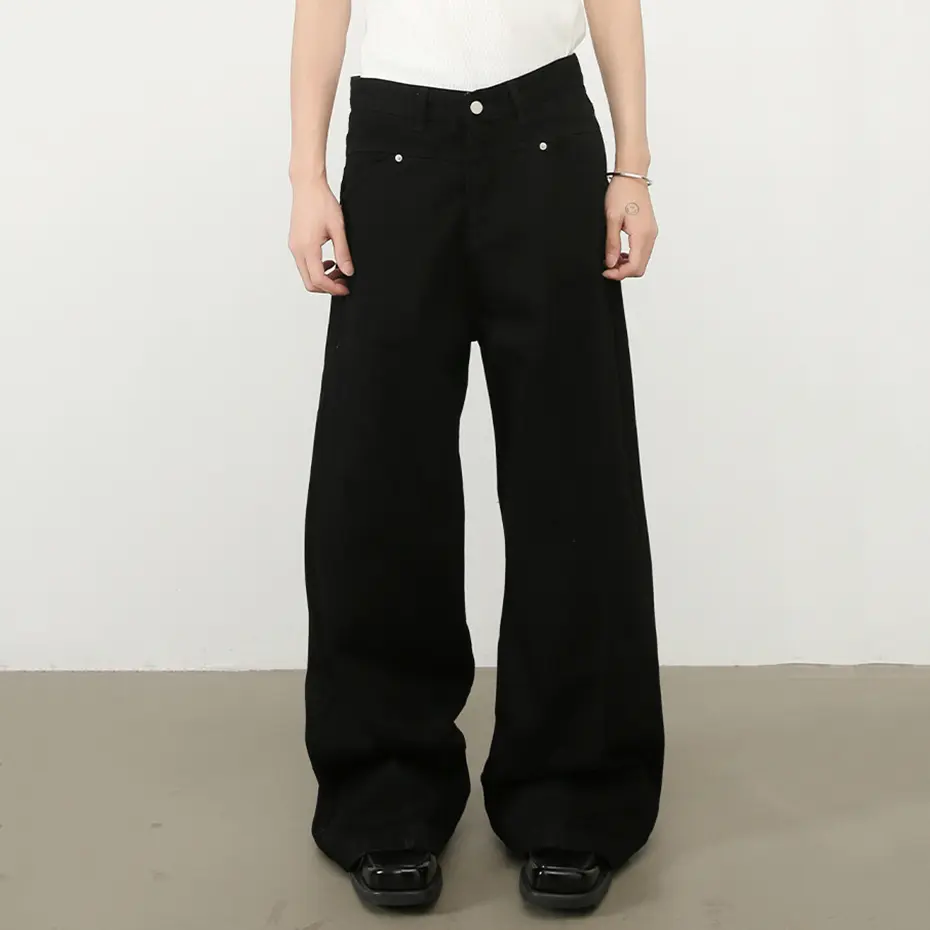 Spring Men Blue Straight Jeans Loose Casual Denim Pants Wide Leg Baggy Jeans Trousers