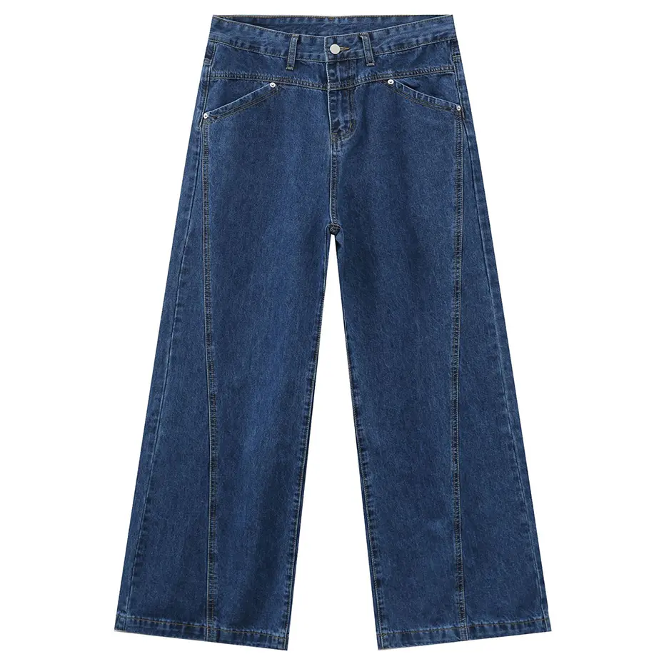 Spring Men Blue Straight Jeans Loose Casual Denim Pants Wide Leg Baggy Jeans Trousers