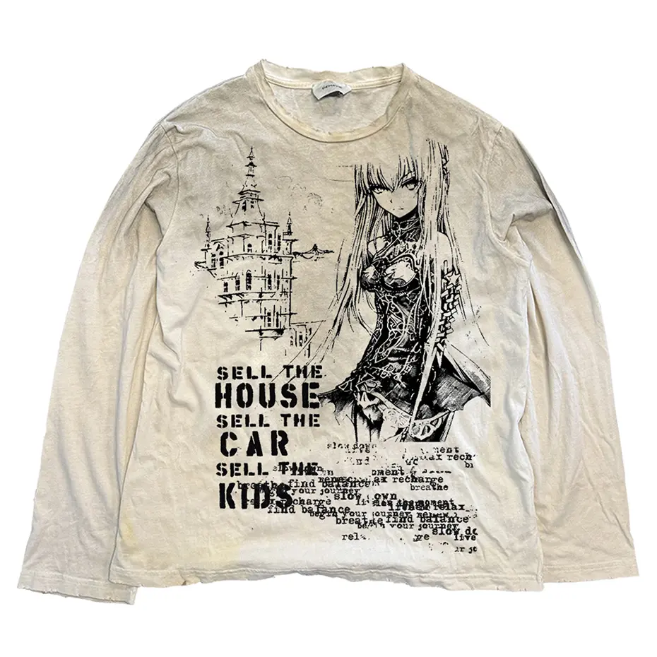 Y2K Graffiti T-shirts Gothic Punk Tee Tops Vintage Long Sleeve T Shirts Streetwear Harajuku Oversized Tshirt Unisex