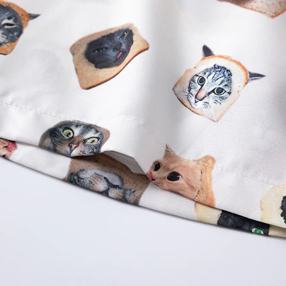 Funny Cat Printed Shirts 2024 Men Summer Fashion Loose Short Sleeve Shirts Button Up Blouse Harajuku Hip Hop Oversized Shirts
