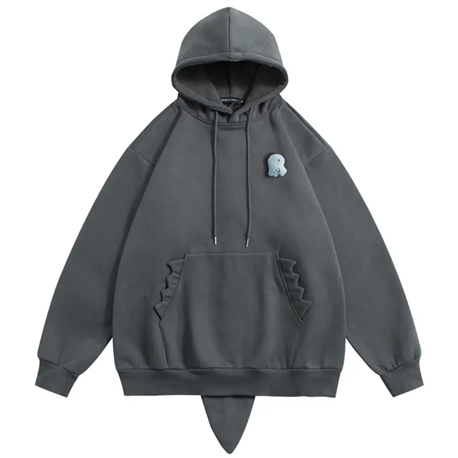 Dinosaur Hoodie Fin Tail Loose Y2K Pullover Sweatshirt Men 2023 Harajuku Oversized Hip Hop Streetwear Hoodie Fleece Tracksuit