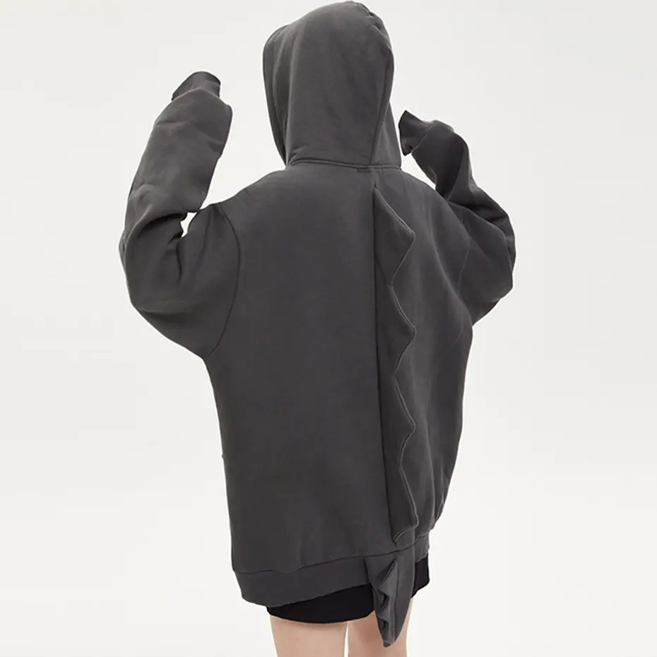Dinosaur Hoodie Fin Tail Loose Y2K Pullover Sweatshirt Men 2023 Harajuku Oversized Hip Hop Streetwear Hoodie Fleece Tracksuit