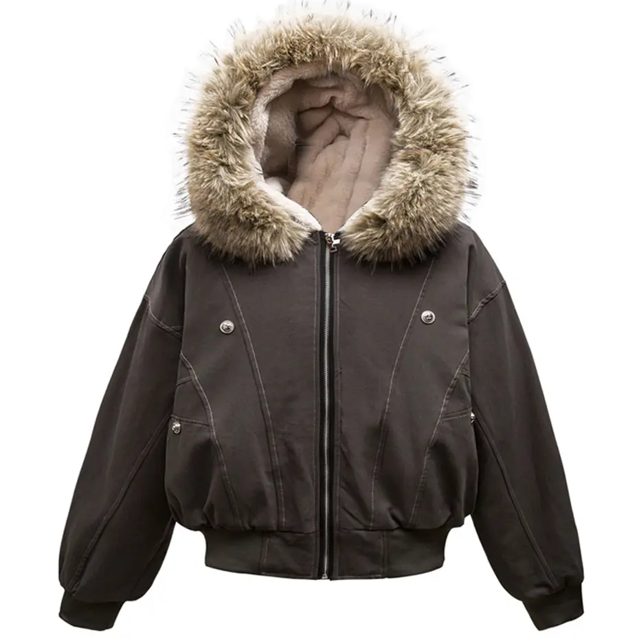 Winter Jackets Fur Collar Parkas Coat Men Vintage Thicken Fleece Warm Jackets Streetwear Harajuku Hip Hop Padded Jackets Outwear