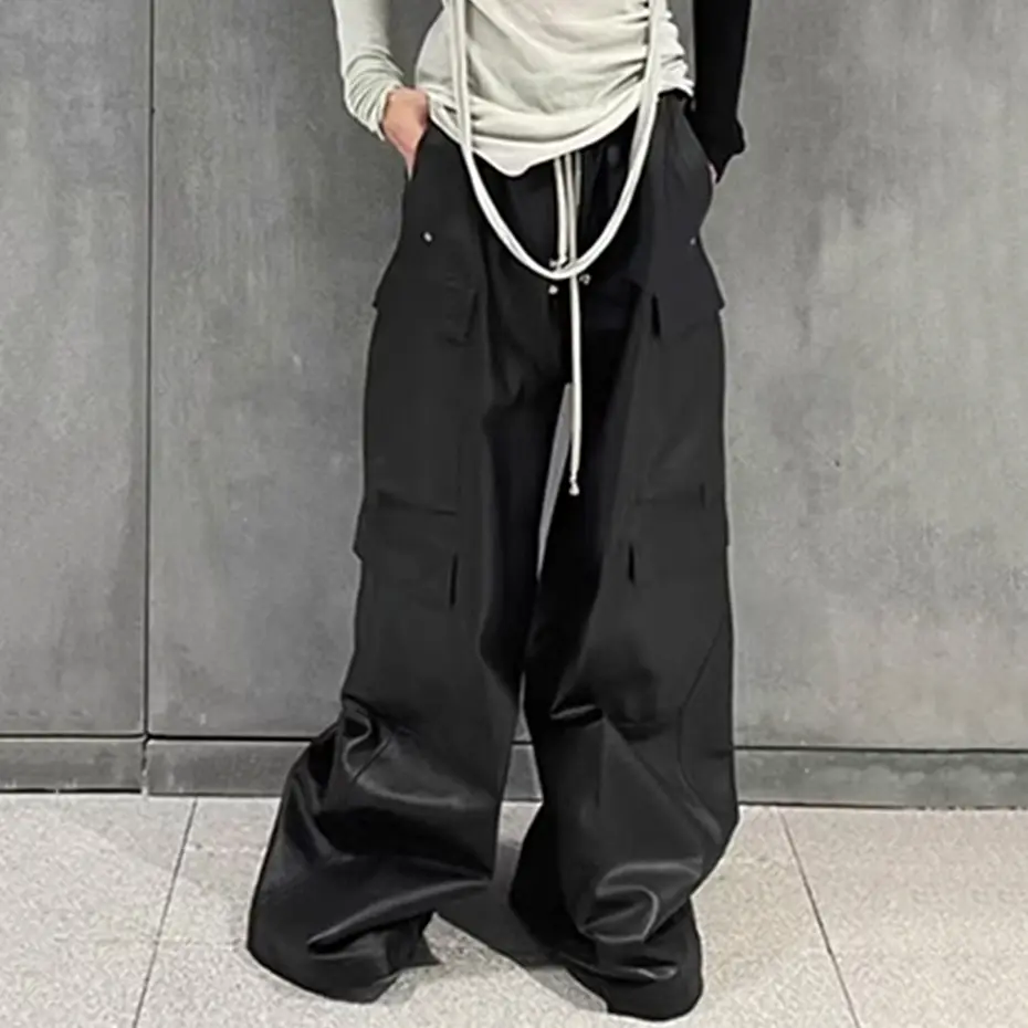 Baggy Cargo Pants RO Style Luxury Designer Loose Straight Pants Men Black Pants Multi Pockets Fashion Pants Trousers