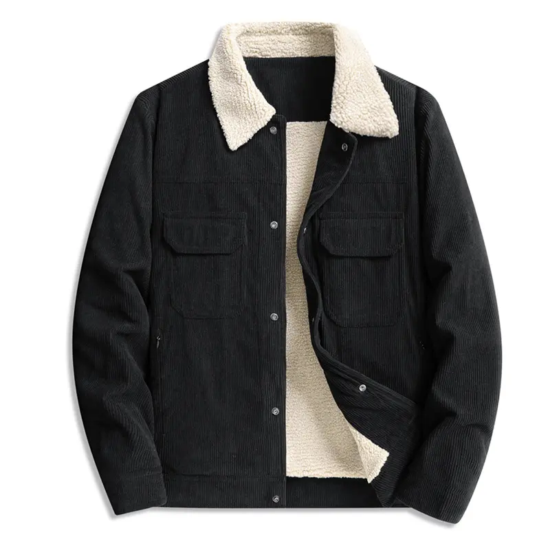 9XL New Fashion Men Winter Corduroy Casual Dowm Jackets Man Fluffy Collar Multiple Pockets Cargo Jackets Male Loose Warm Parkas