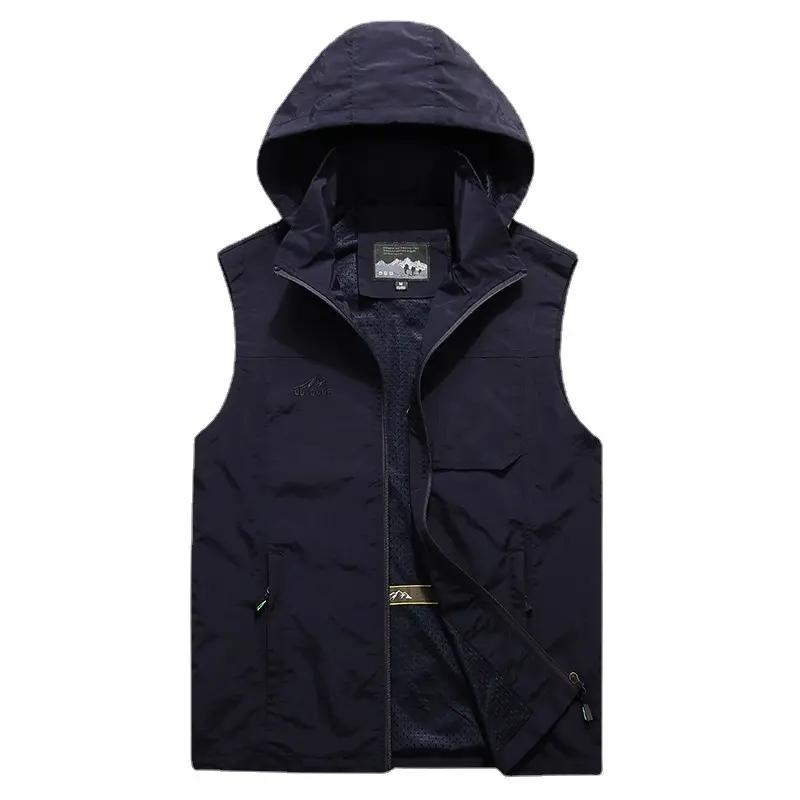 Men Outdoor Hooded Detachable Cargo Vests Male Photography Sleeveless Jackets Thin Mesh Breathable Waistcoats Man Loose Vests 7X