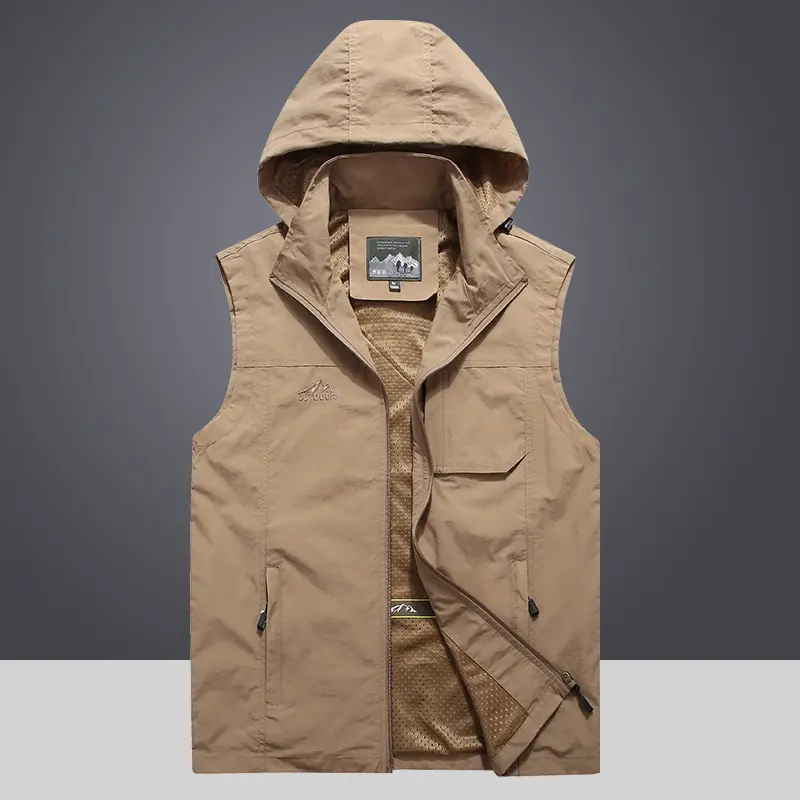 Men Outdoor Hooded Detachable Cargo Vests Male Photography Sleeveless Jackets Thin Mesh Breathable Waistcoats Man Loose Vests 7X