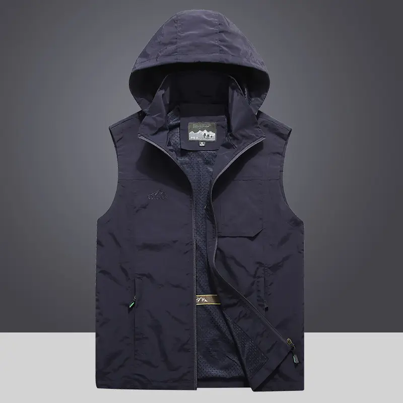 Men Outdoor Hooded Detachable Cargo Vests Male Photography Sleeveless Jackets Thin Mesh Breathable Waistcoats Man Loose Vests 7X