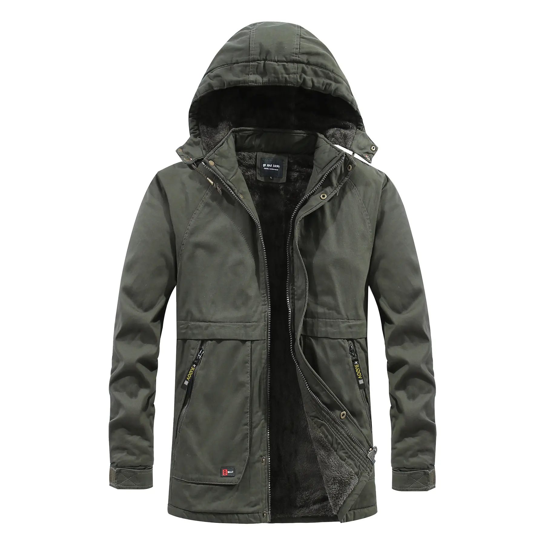 New Fashion Men Hooded Long Down Jackets Fleece Warm Parkas Winter Coats Quality Man Cotton Slim Medium Length Jackets Size 4XL