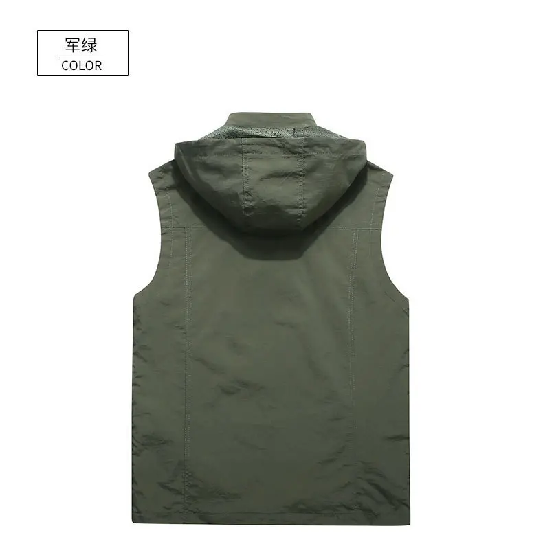 Men Outdoor Hooded Detachable Cargo Vests Male Photography Sleeveless Jackets Thin Mesh Breathable Waistcoats Man Loose Vests 7X