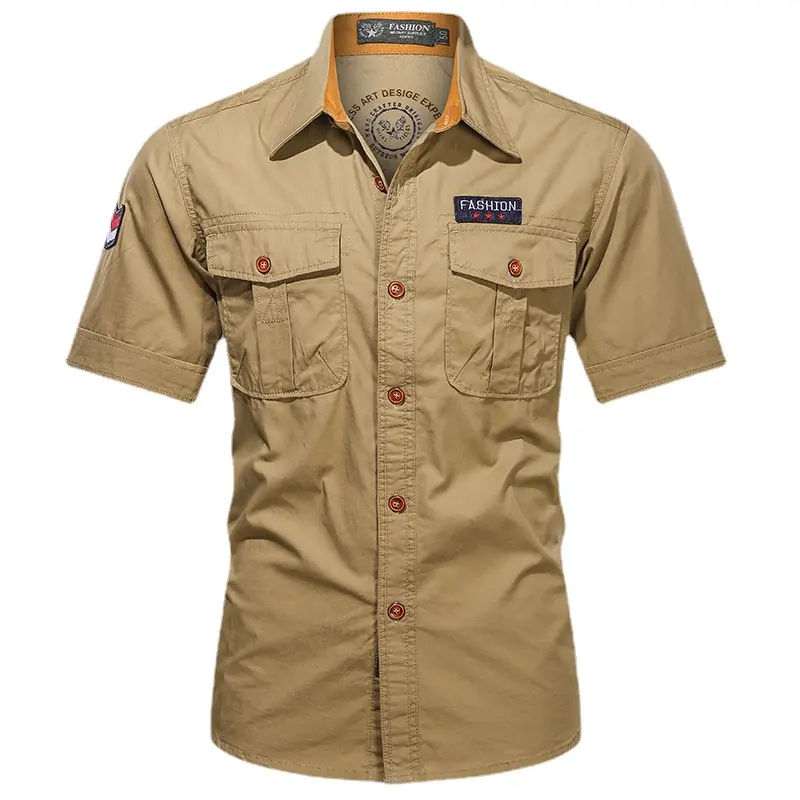Men Summer Short Sleeved Shirts Multi Pockets Military Tooling Shirts New Male Cotton Outdoor Casual Shirts Size 5XL