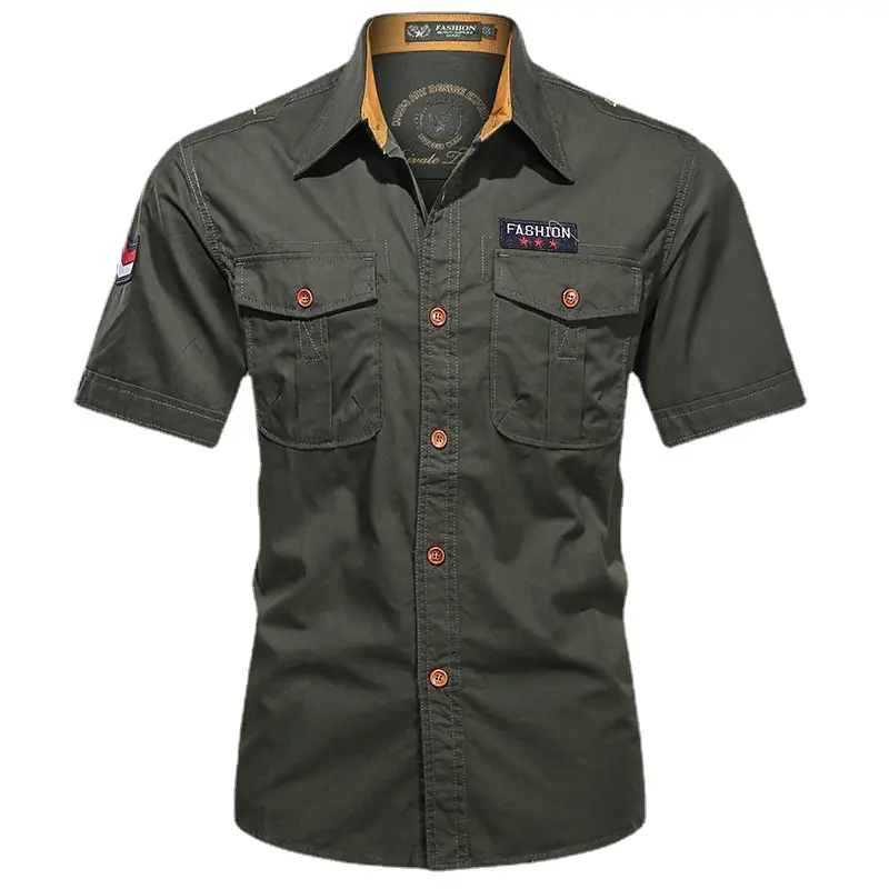 Men Summer Short Sleeved Shirts Multi Pockets Military Tooling Shirts New Male Cotton Outdoor Casual Shirts Size 5XL