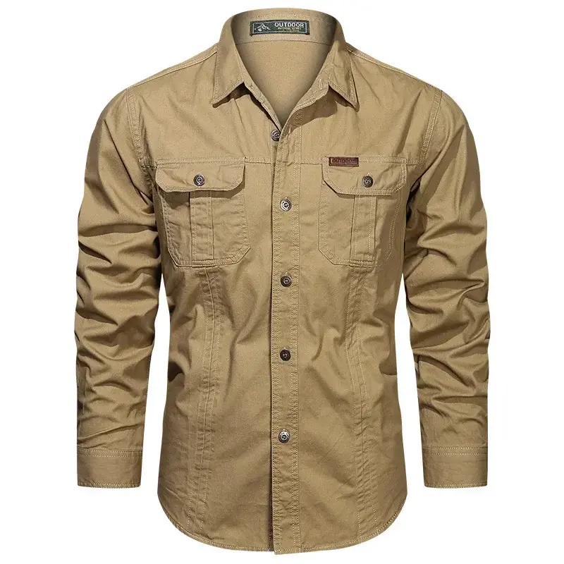 Men Multi-pockets Tooling Shirts Military Outdoor Long-sleeved Shirts High Quality Male Cotton Casual Large Size Shirts 6XL