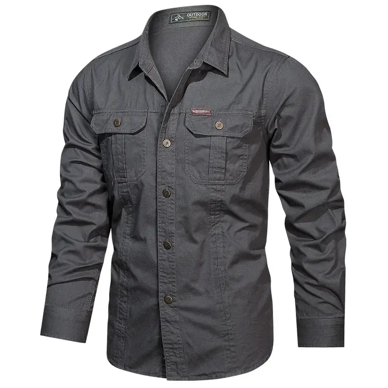 Men Multi-pockets Tooling Shirts Military Outdoor Long-sleeved Shirts High Quality Male Cotton Casual Large Size Shirts 6XL