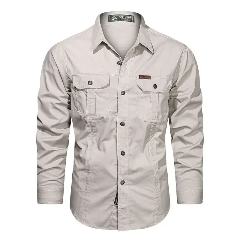 Men Multi-pockets Tooling Shirts Military Outdoor Long-sleeved Shirts High Quality Male Cotton Casual Large Size Shirts 6XL
