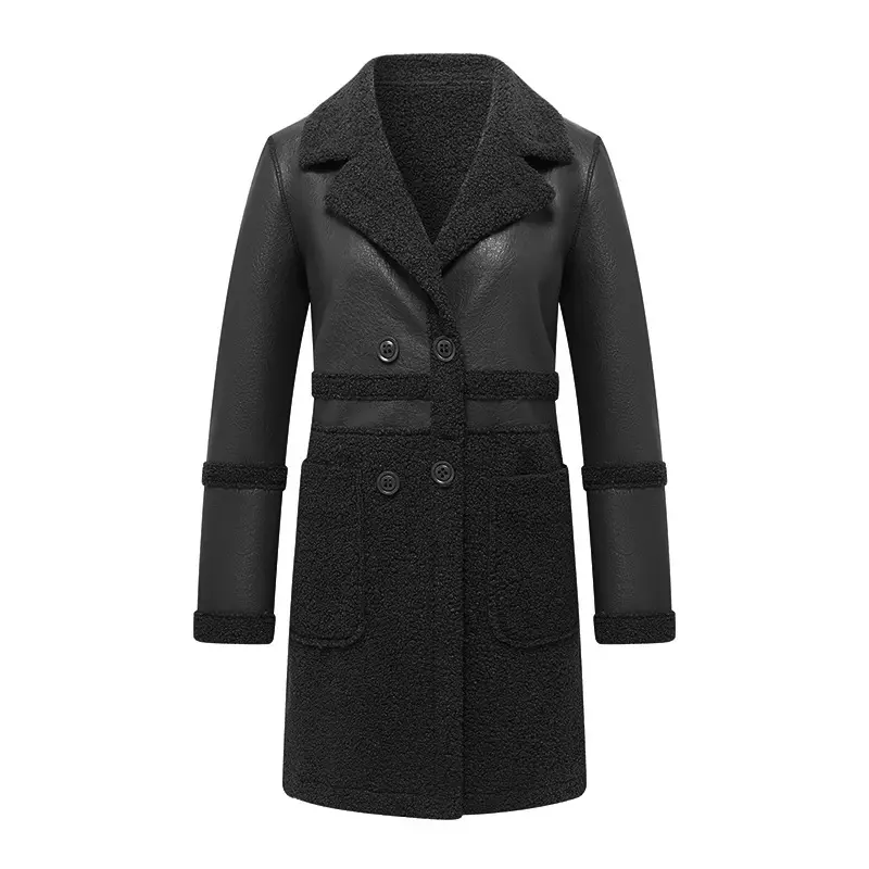New Autumn Winter Women Fleece Warm Long Leather Trench Coats Double-faced Fur Jackets Double Sided Loose Casual Leather Jackets