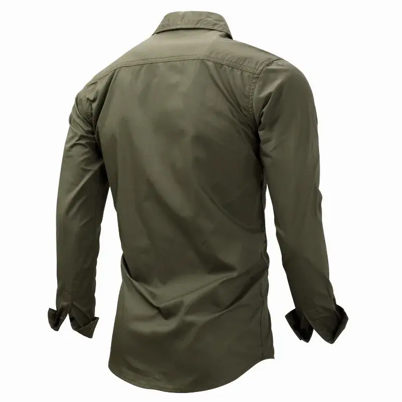High Quality Cotton 100% Men Outdoor Long Sleeved Cargo Shirts Man Multi Pockets Loose Shirts New Male Solid Casual Shirts Eu3XL