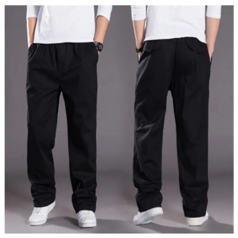 New Summer Men Cotton Thin Solid Loose Straight Casual Trousers Good Quality Male Wide Leg Elastic Waist Long Pants Larg Size 6X