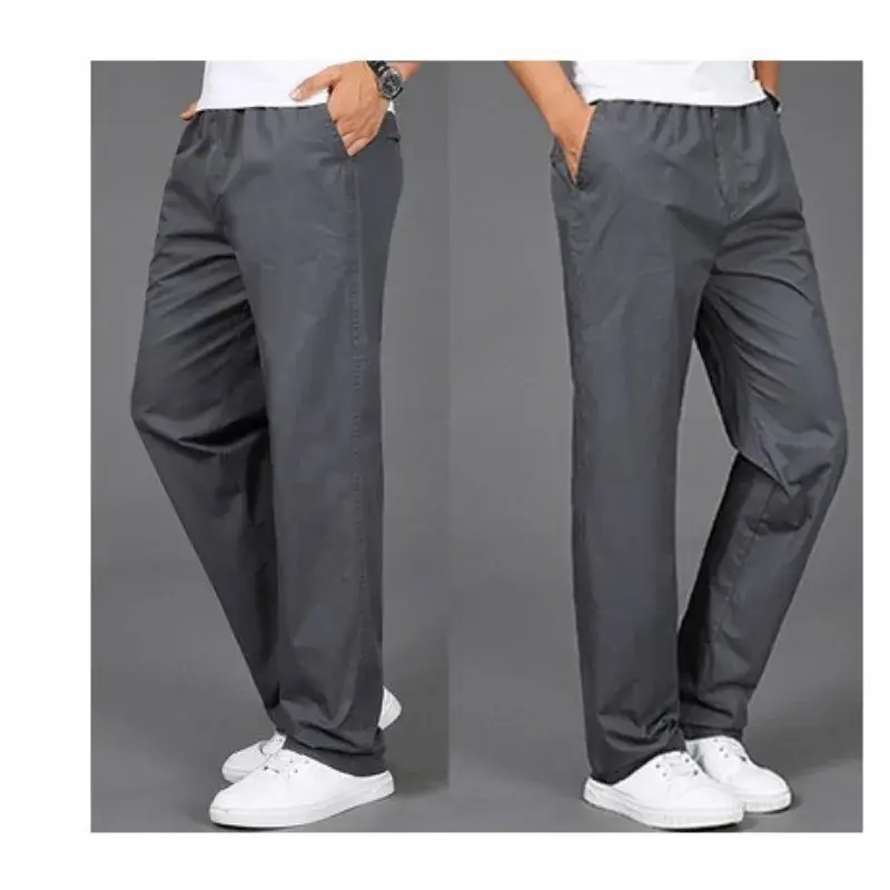 New Summer Men Cotton Thin Solid Loose Straight Casual Trousers Good Quality Male Wide Leg Elastic Waist Long Pants Larg Size 6X