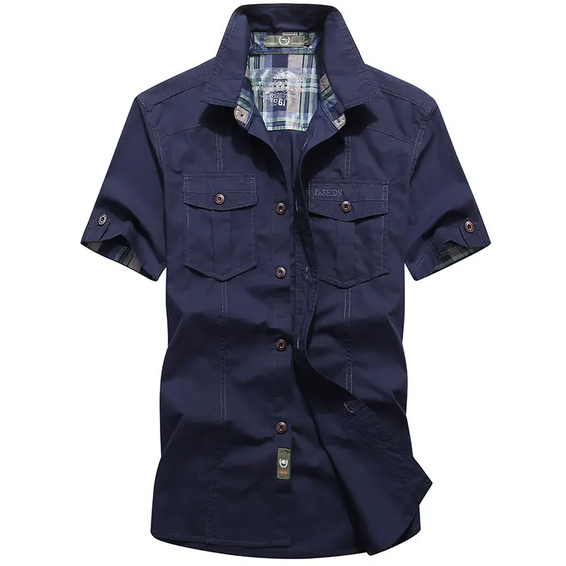 Men Tooling Shirts Military Stytle Multi Pockets Shirts New Summer Short Sleeve Shirts High Quality Men Cotton Casual Shirts 4XL