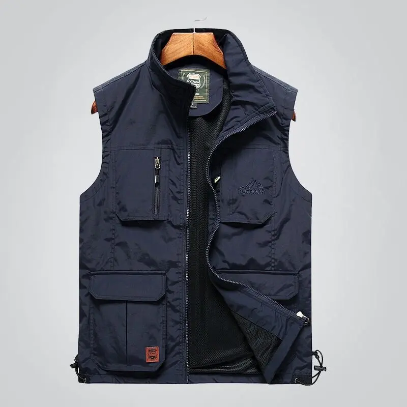 Summer Men Outdoor Large Pockets Cargo Vests Photography Sleeveless Jackets Thin Mesh Breathable Waistcoats Male Casual Vests 6X