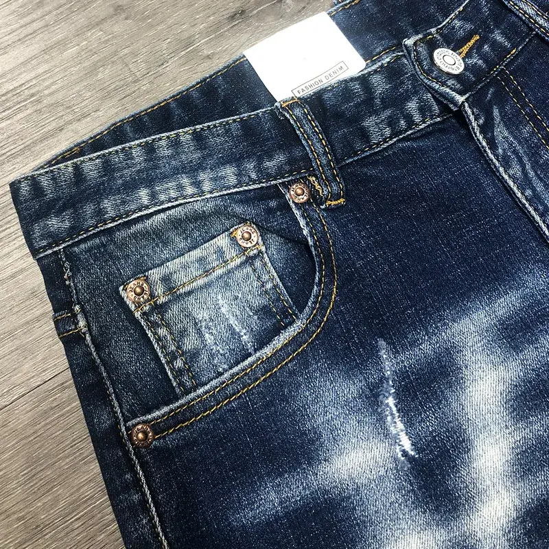 Men Fashion Denim Shorts Holes Jeans New Summer Male Blue Ripped Jeans Shorts High Quality Man Straight Fit Denim Shorts Size 38