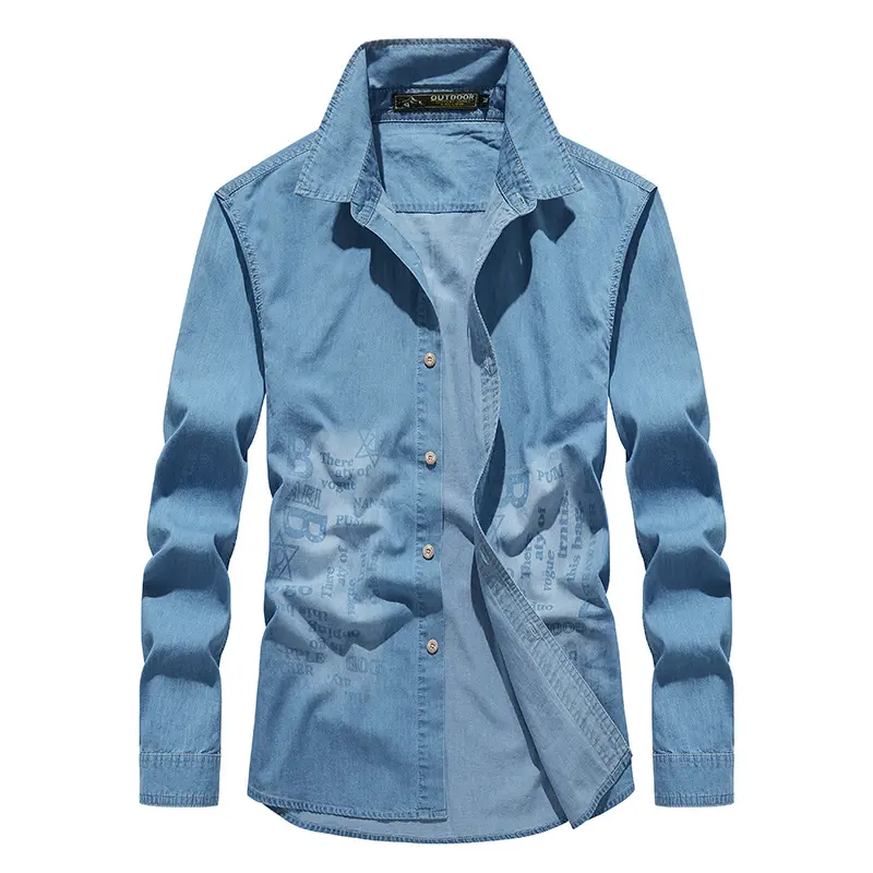 Men Long Sleeved Retro Casual Denim Shirts High Quality Male Cotton Blue Denim Shirts New Spring Man Fashion Jeans Shirts 5XL