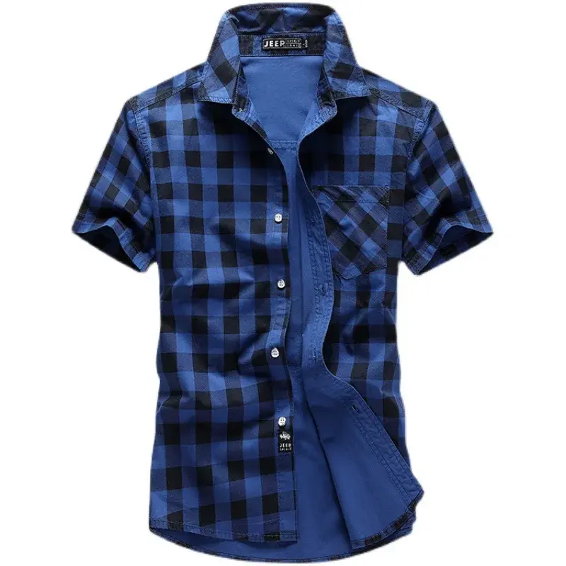 New Summer Men Plaid Short Sleeved Shirts New Fashion Man Outdoor Casual Cargo Shirts Good Quality Male Cotton Shirts Size 5XL