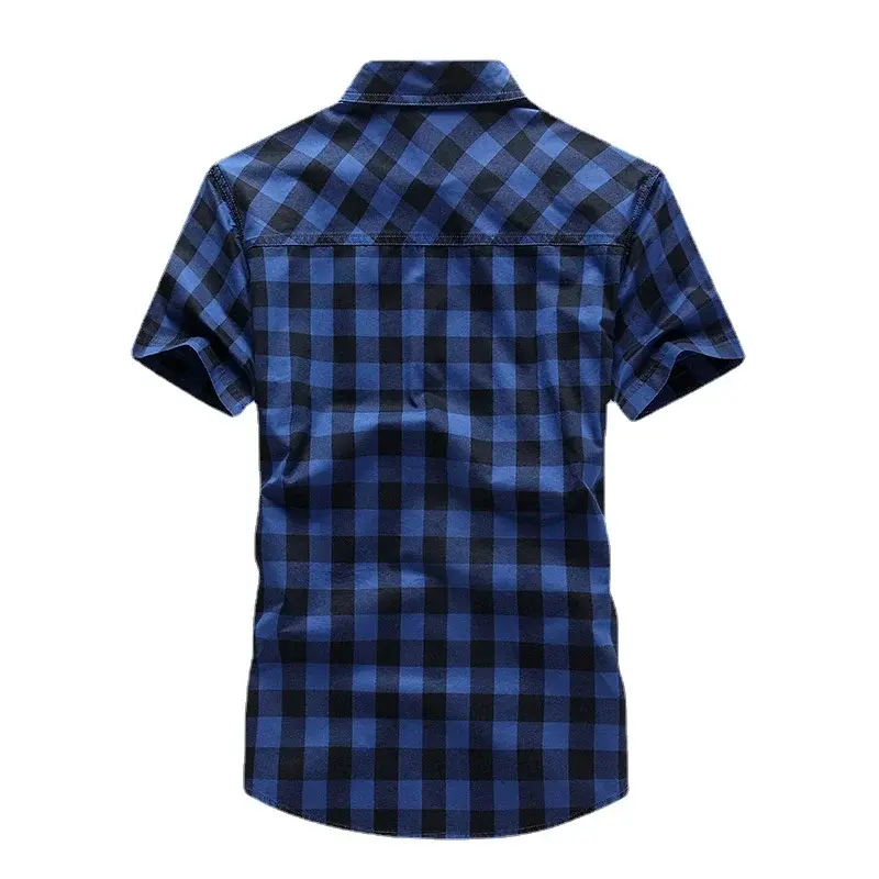 New Summer Men Plaid Short Sleeved Shirts New Fashion Man Outdoor Casual Cargo Shirts Good Quality Male Cotton Shirts Size 5XL