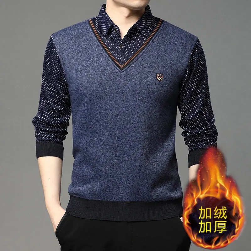 New Autumn Men Twinset Shirts Sweaters Knitted Pullovers Casual Shirts Collar Cardigans Sweaters Male Fleece Warm Sweaters 4XL