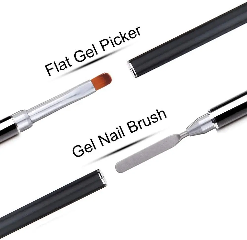 LINMANDA Gel Nail Brush Stainless Steel Dual-Ended Nail Art Brushes 2 in 1 Design Flat Gel Nail Art Slice Builder Gel Brush Tool