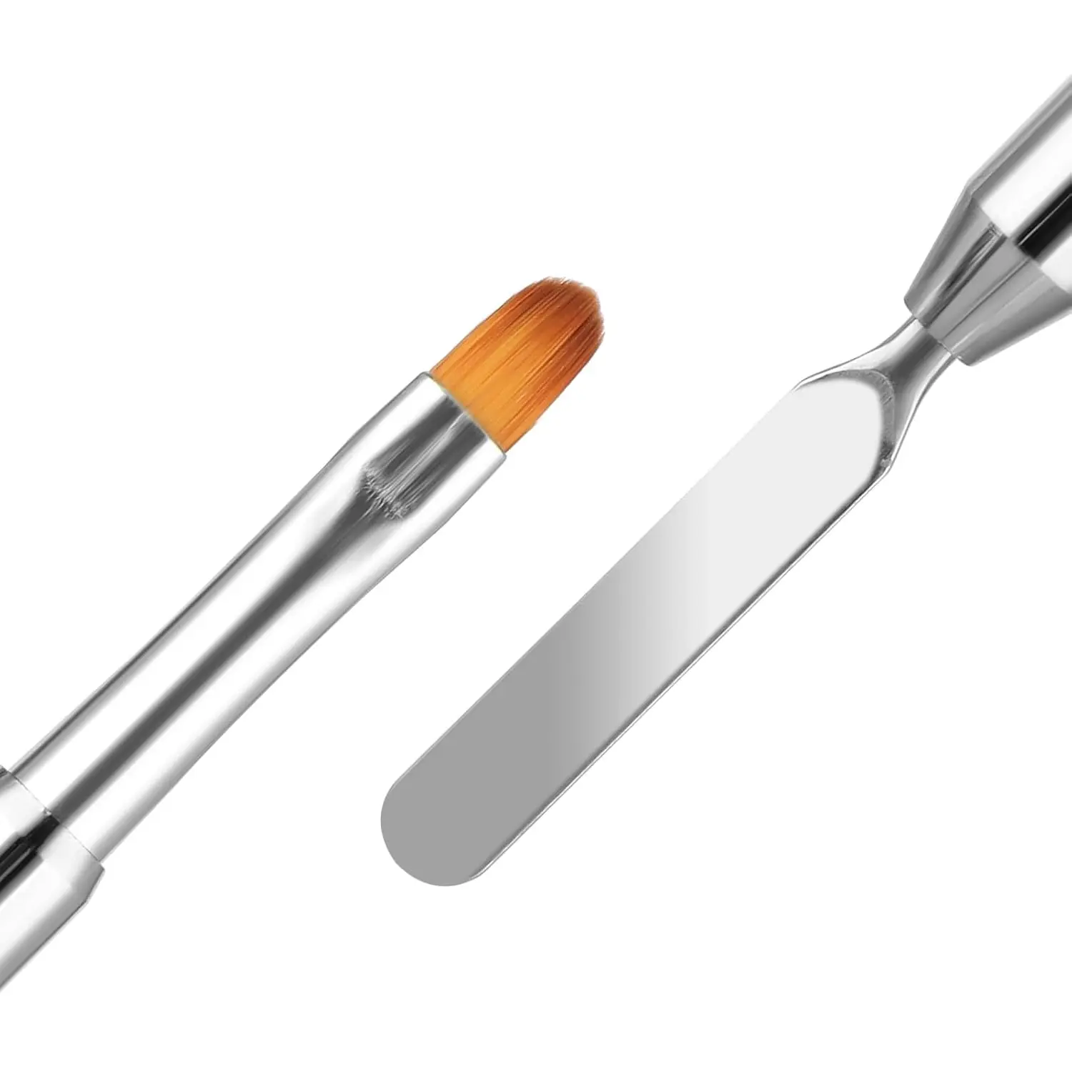 LINMANDA Gel Nail Brush Stainless Steel Dual-Ended Nail Art Brushes 2 in 1 Design Flat Gel Nail Art Slice Builder Gel Brush Tool