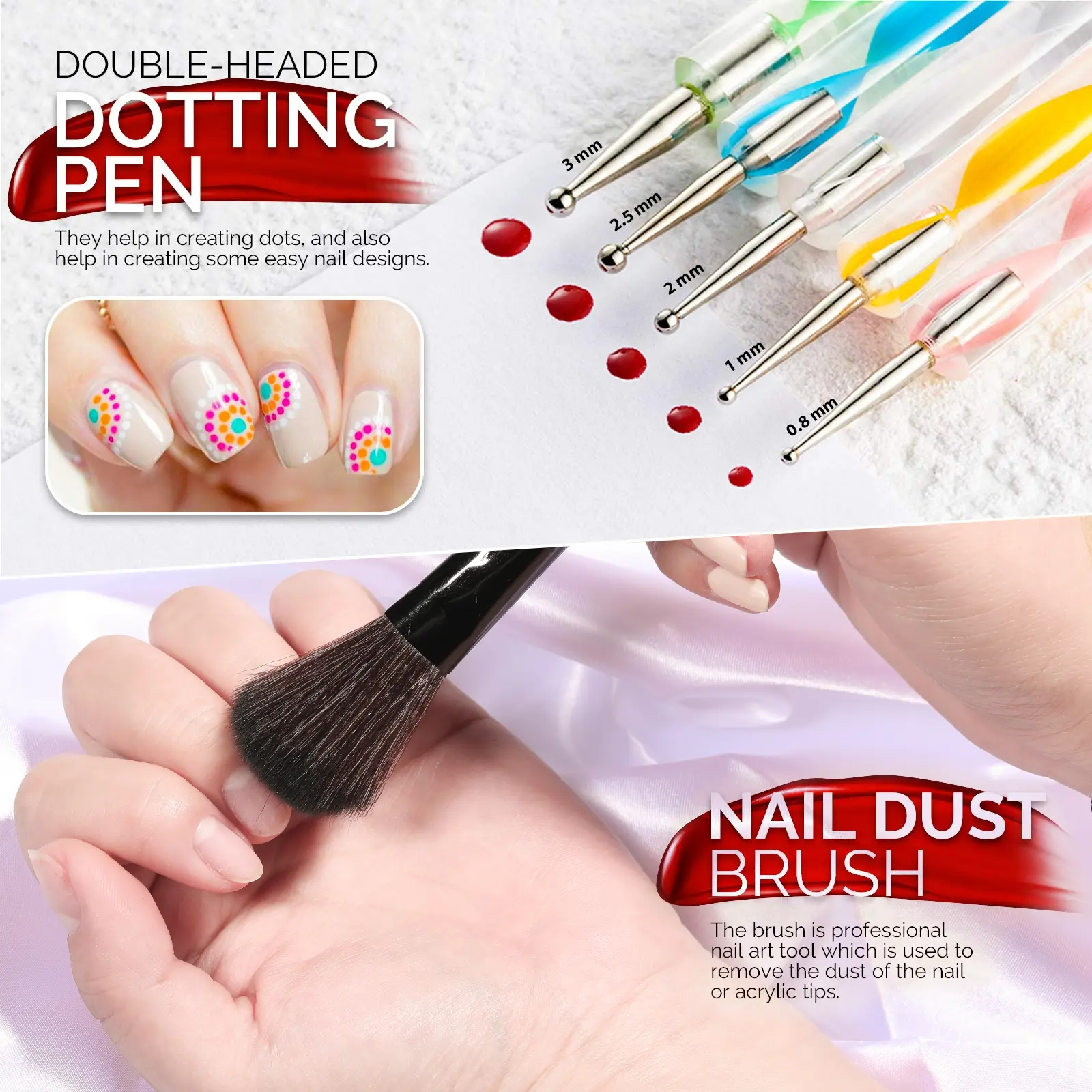 LINMANDA Nail Art Design Tools 3D Nail Art Decorations Kit with Nail Art Brushes Dotting Tools  Nail Art Tapes Home Use