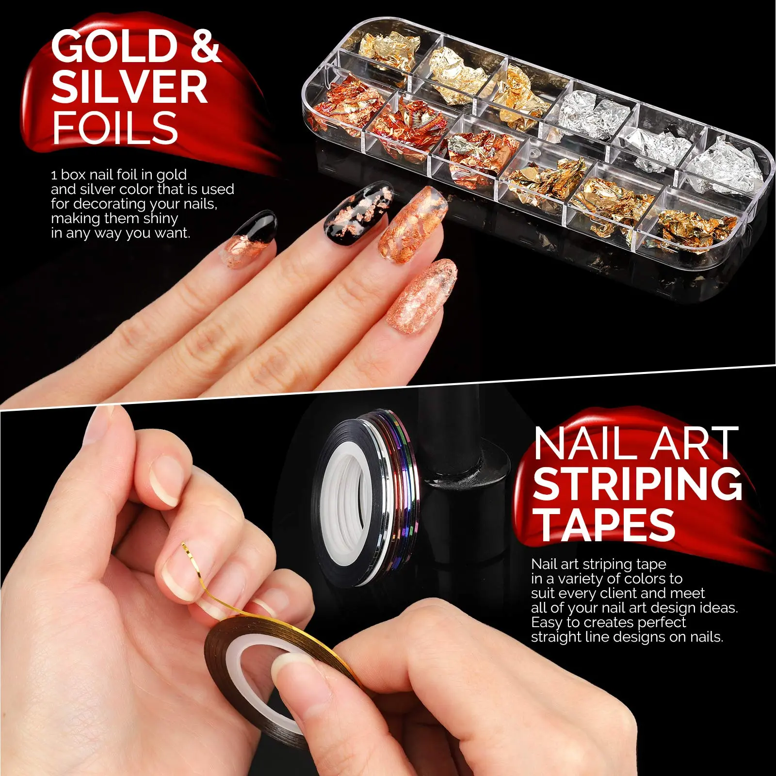 LINMANDA Nail Art Design Tools 3D Nail Art Decorations Kit with Nail Art Brushes Dotting Tools  Nail Art Tapes Home Use