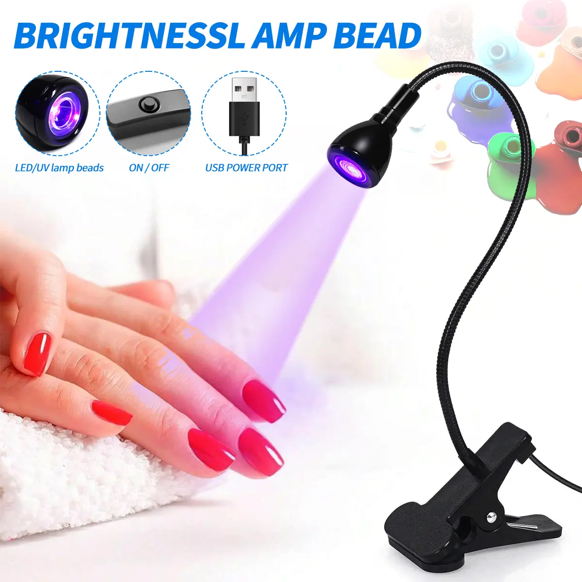 LINMANDA LED Nail Lights for Drying Gel Nail Polish Clip-On Flexible Desk Mini USB Nail Lamp Nail Dryer Manicure Salon Tools