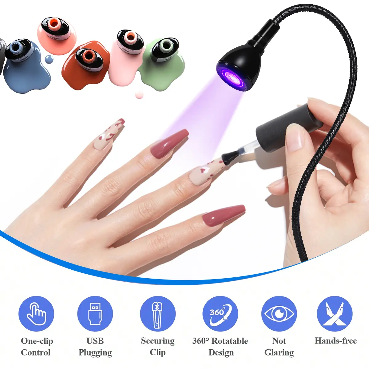 LINMANDA LED Nail Lights for Drying Gel Nail Polish Clip-On Flexible Desk Mini USB Nail Lamp Nail Dryer Manicure Salon Tools