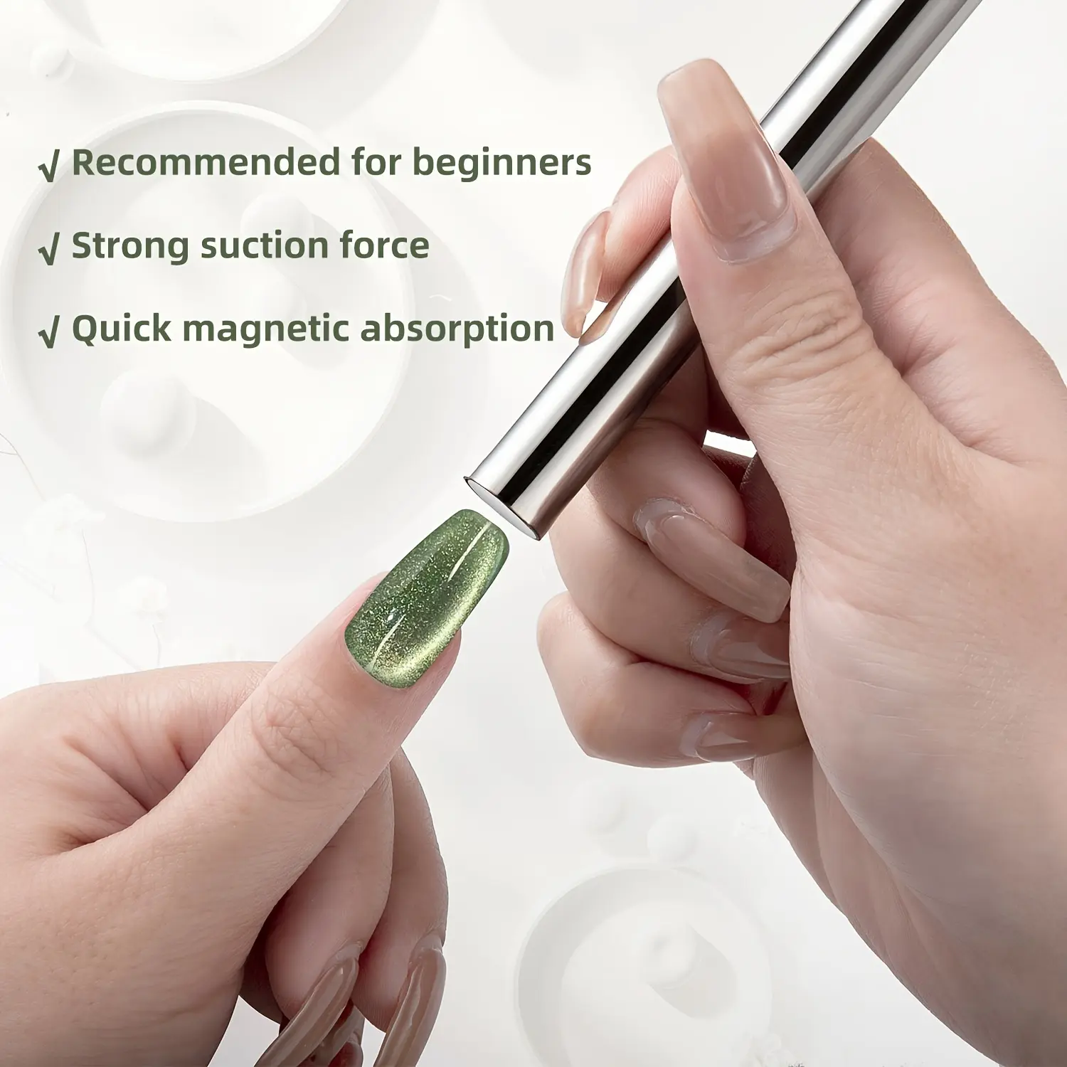 LINMANDA Cat Eye Magnet for Nails Double-Ended Iridescent and Gold Cylindrical Strong Nail Magnet for Cat Eye Gel Nail Polish