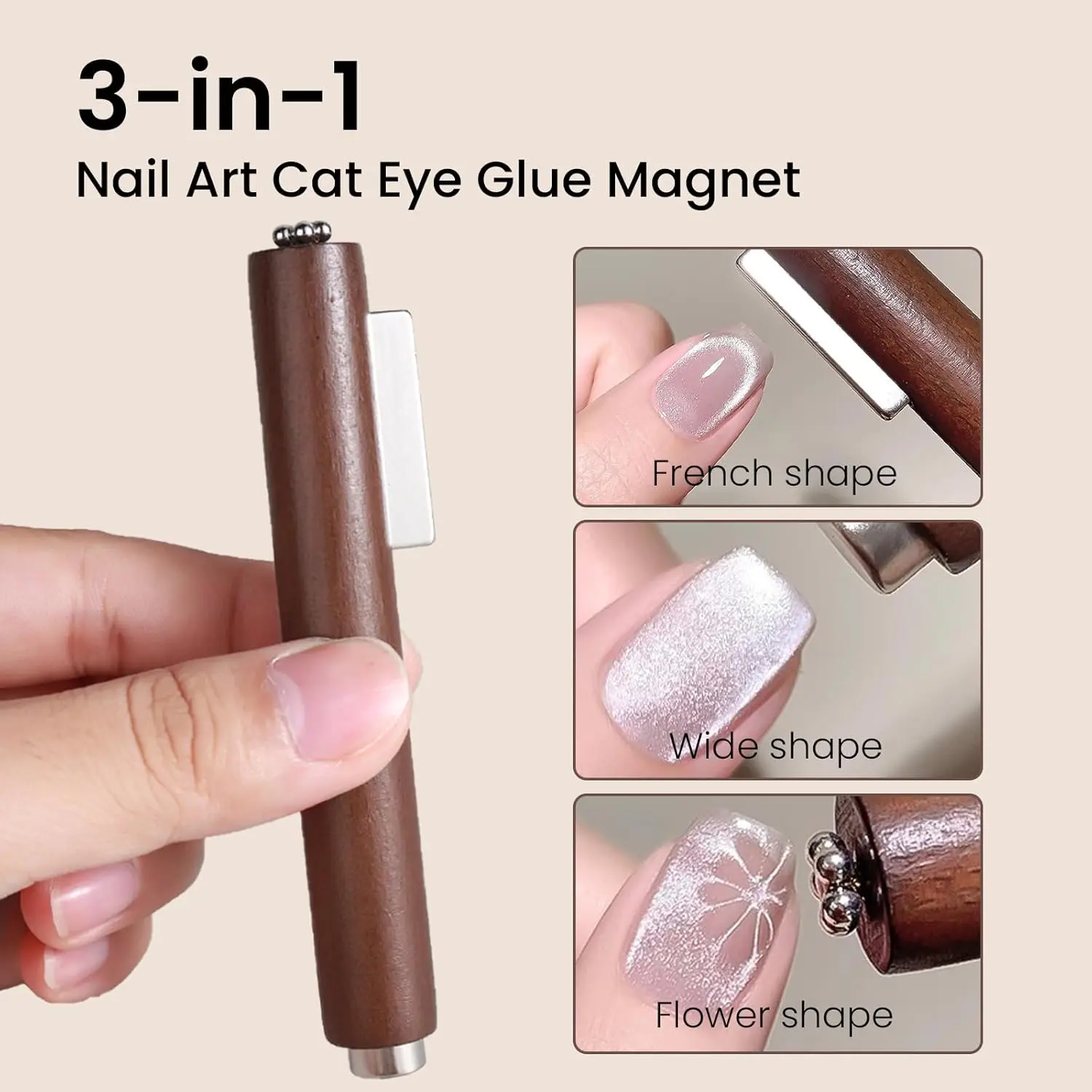 LINMANDA 3 In 1 Nail Magnet Cat Eye Magnetic Gel Polish Mahogany Magnet for Heart Flower & Black Hole Nail Art DIY Tools Design