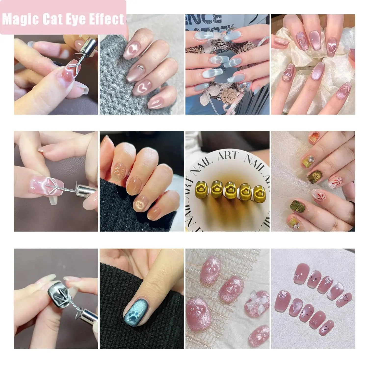 LINMANDA 3 In 1 Nail Magnet Cat Eye Magnetic Gel Polish Mahogany Magnet for Heart Flower & Black Hole Nail Art DIY Tools Design